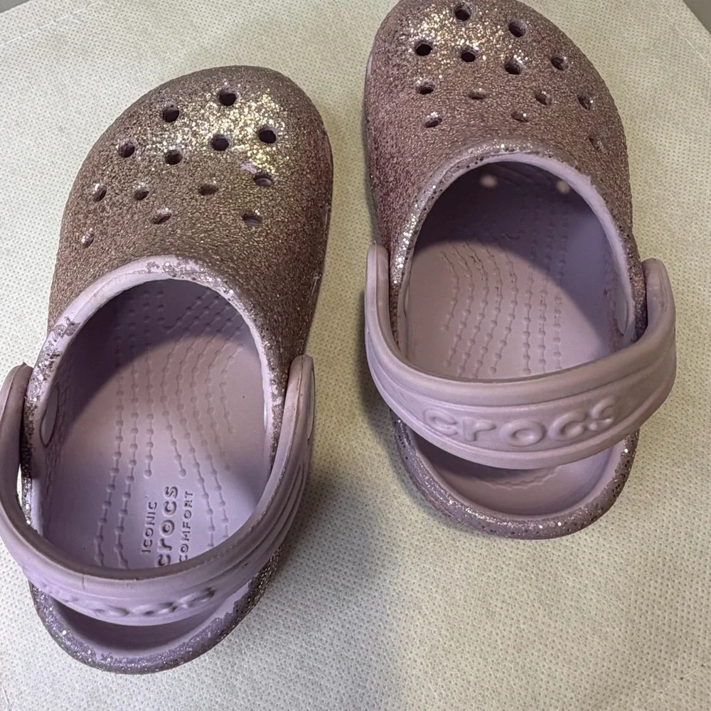 Crocs Kids Classic Glitter Clogs Purple Sparkle C5 Toddler Slip On